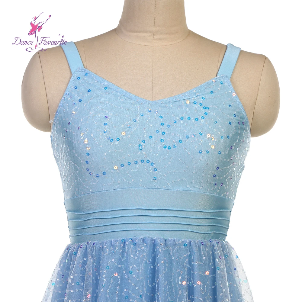 Robe de ballet en dentelle et maille à paillettes bleu pâle, robe de danse lyrique pour spectacle, 25100