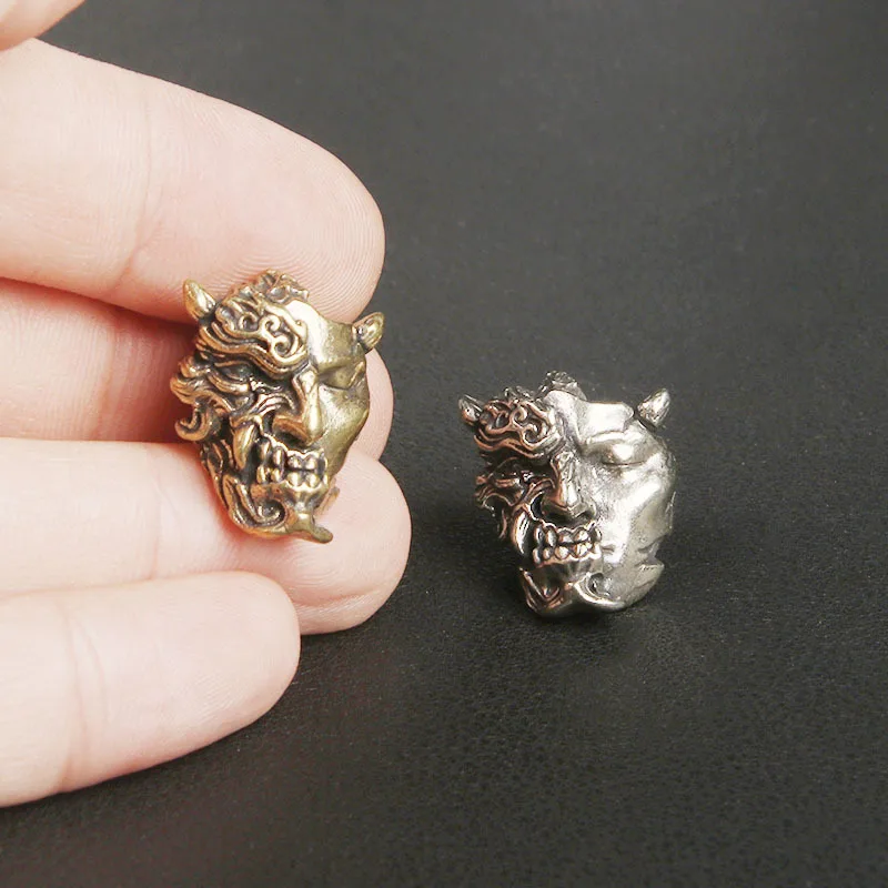 Acessório de Faca DIY em Latão e Cobre Branco, com design Meio Buda Meio Demônio e tema maligno, Paracord 550, para Chaveiro, Cordão de Paracord e Decoração