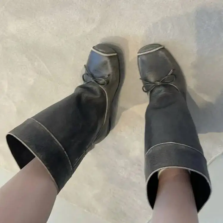 جديد إمرأة منصة حذاء من الجلد موضة السيدات سميكة وحيد جولة تو حذاء من الجلد أحذية بوت قصيرة الشتاء دراجة نارية التمهيد Bottine #4