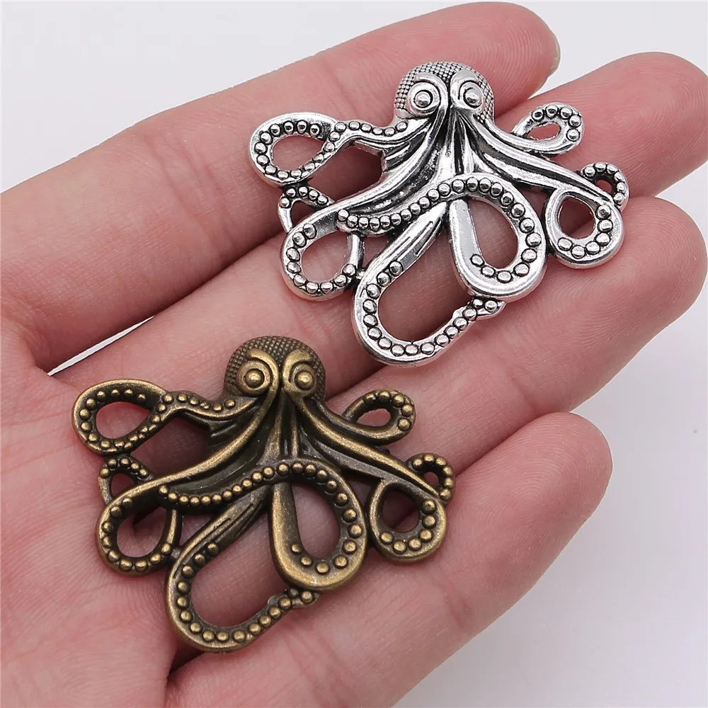 WYSIWYG 2 sztuk 42x35mm wisiorek ośmiornica ośmiornica urok zawieszki do tworzenia biżuterii antyczne srebro kolor Octopus wisiorki