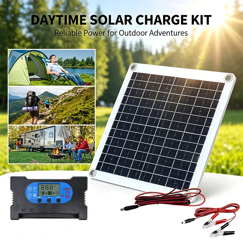 Solar Panel With Controller 12W For Outdoor And Camping Vehicles Solar Charge Outdoor Travel Camping Electrical Supply