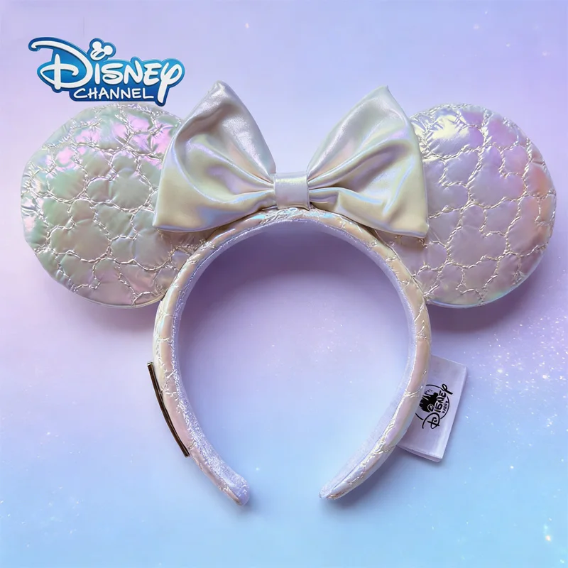 

Disney Iridescent Quilted Minnie Mouse Ear Headband - Holographic Satin Bow Sparkly Headpiece For Theme Parks & Daily Style