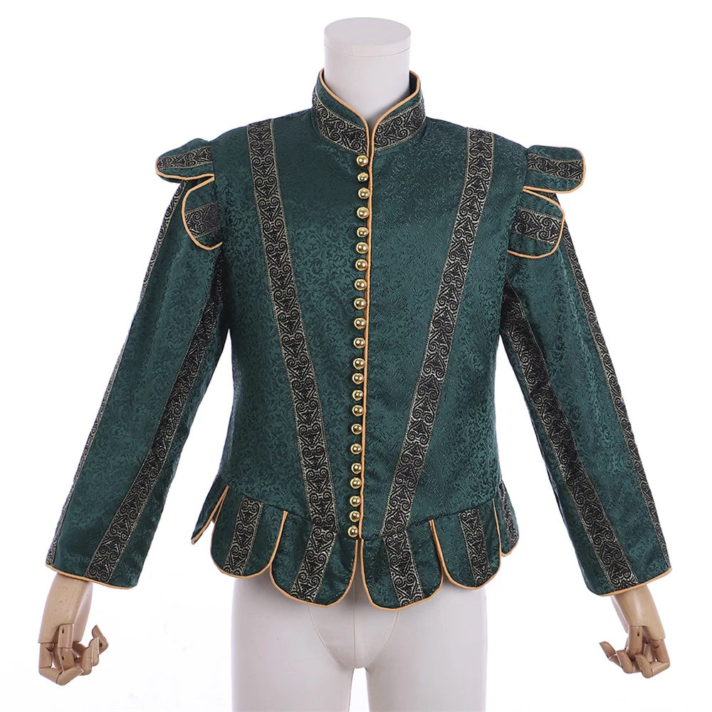 

Cosplayitem Medieval Queen Elizabeth Tudor Period Men's Cosplay Costume Green Jacket Vintage Men's Renaissance Prince Costume