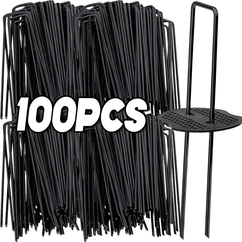 U-type Garden Staples Heavy-duty Fence Tubing Stakes Sod Pins Galvanized Landscape Spike for Holding Lawns Barrier Ground Nail