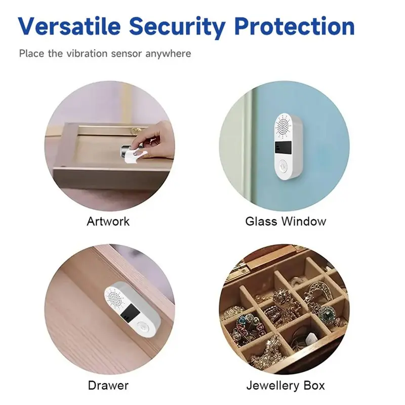 CABE-Tuya Czujnik Wibracji WiFi Alarm Dźwiękowy i Świetlny 130dB Inteligentna Aplikacja Alarm Wibracyjny w Czasie Rzeczywistym Wykrywanie Wibracji Bezpieczeństwo Domu Alarm Uderzeniowy