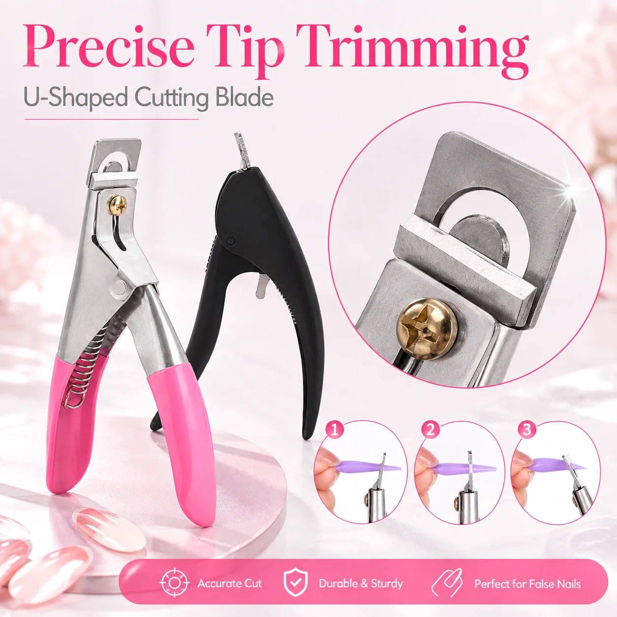 Acrylic Nail Tip Cutter, False Nail Clipper Tool for Artificial Nails, U Shape Nail Tip Trimmer with Spring Handle, Manicure Tool for Salon and DIY Nail Art