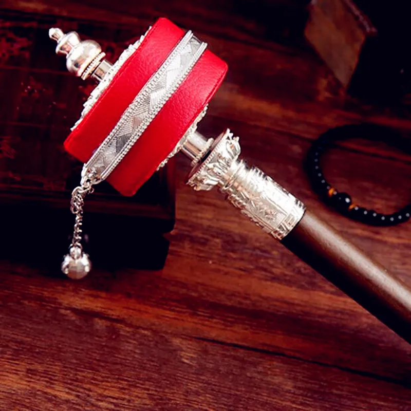 

Высококачественная тибетская новая кожаная длинная ручка, поворотная вручную круглая мантра с шестью словами, буддийские принадлежности