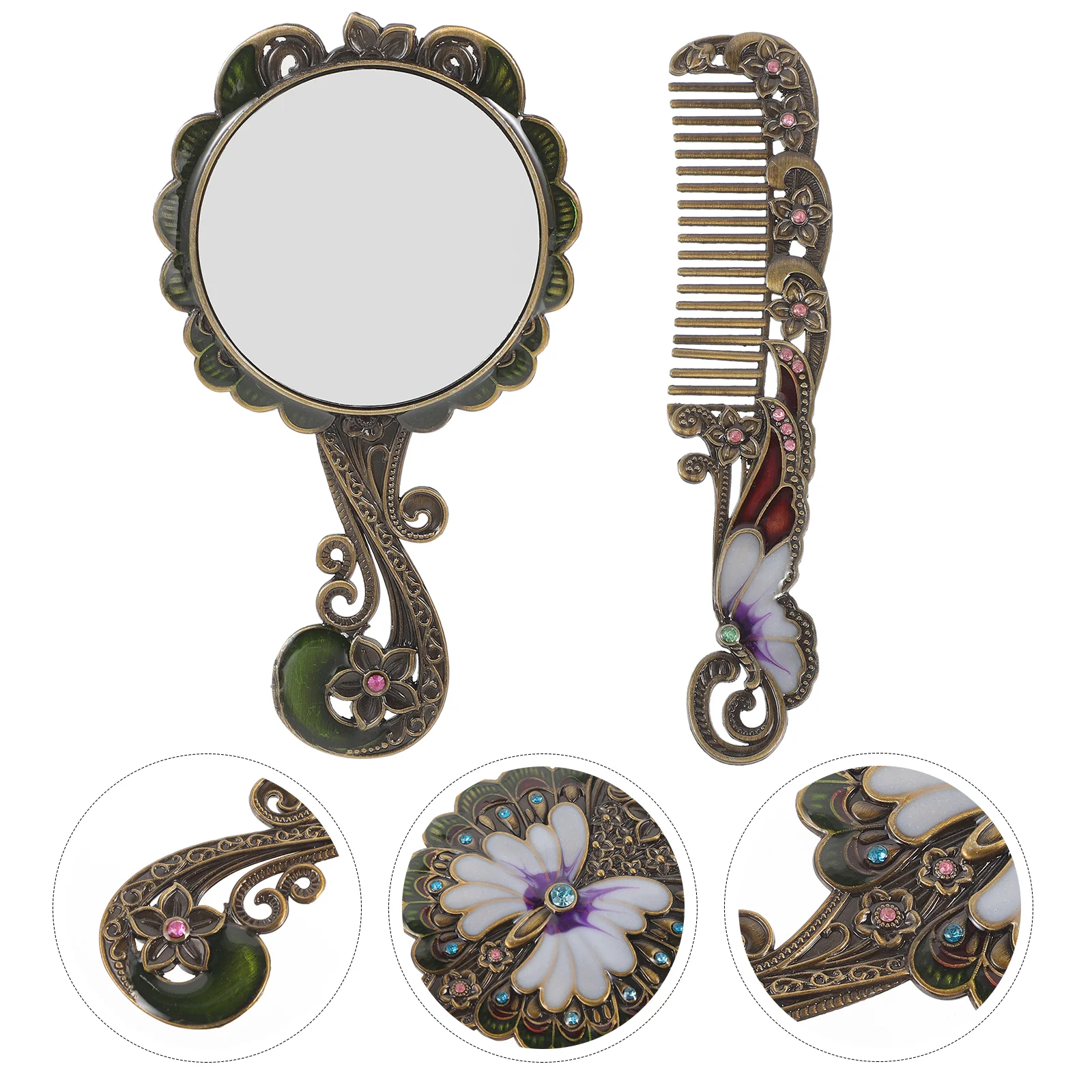 Compact Mirror Retro Handheld Metal Vintage with Handle Woman Women Decor