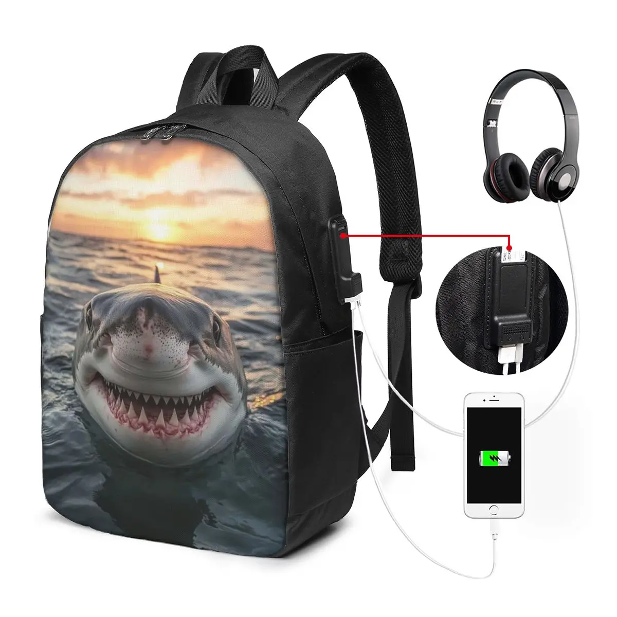 Great Shark Open Its Mouth Cartoon Backpack Travel Notebook Bag Computer College Student School Bag Laptop Shoulder Bags