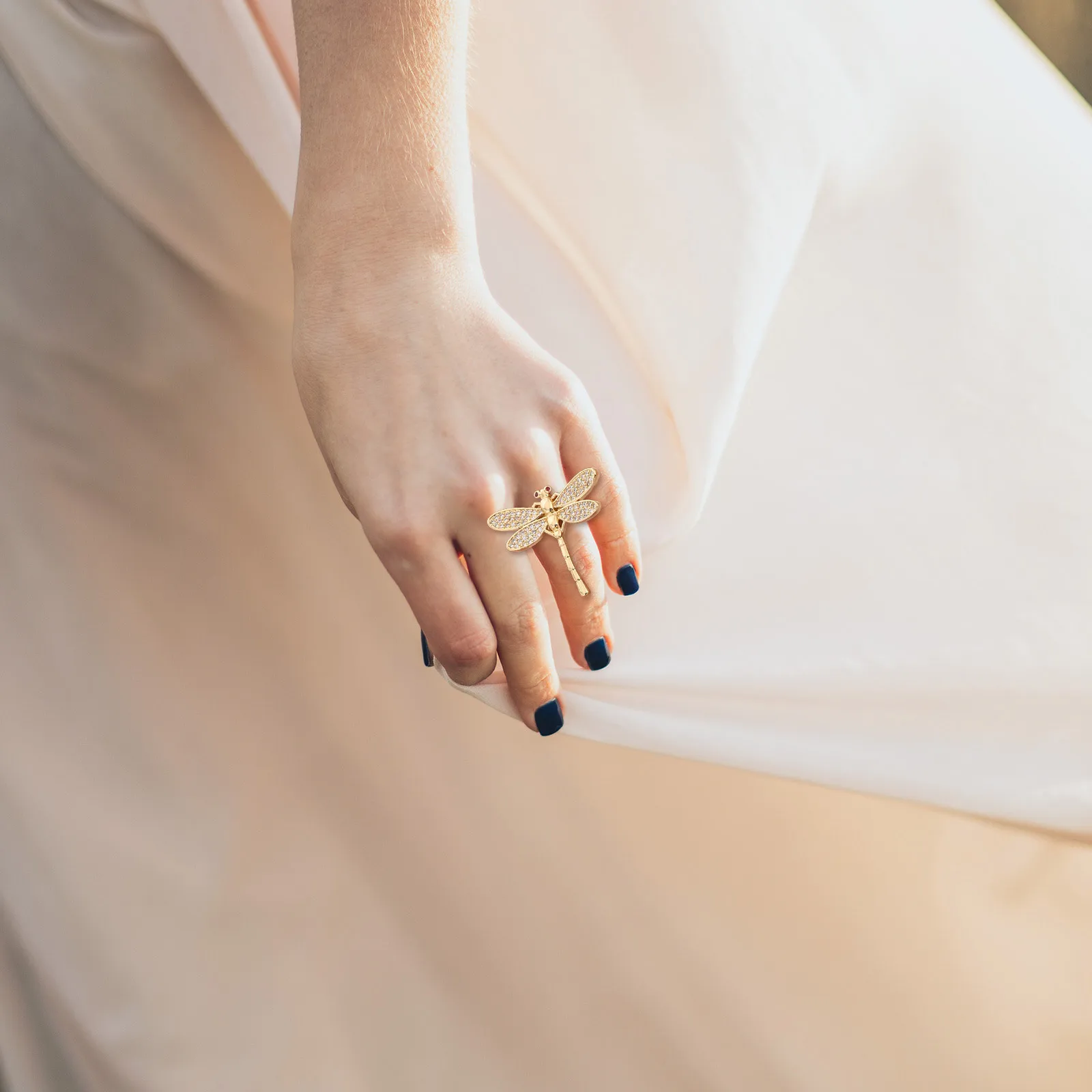 خاتم اليعسوب مطلي بالذهب خاتم مفتوح قابل للتعديل للنساء مكعب زركونيا مجوهرات الأزياء ملابس الزفاف اليومية #1