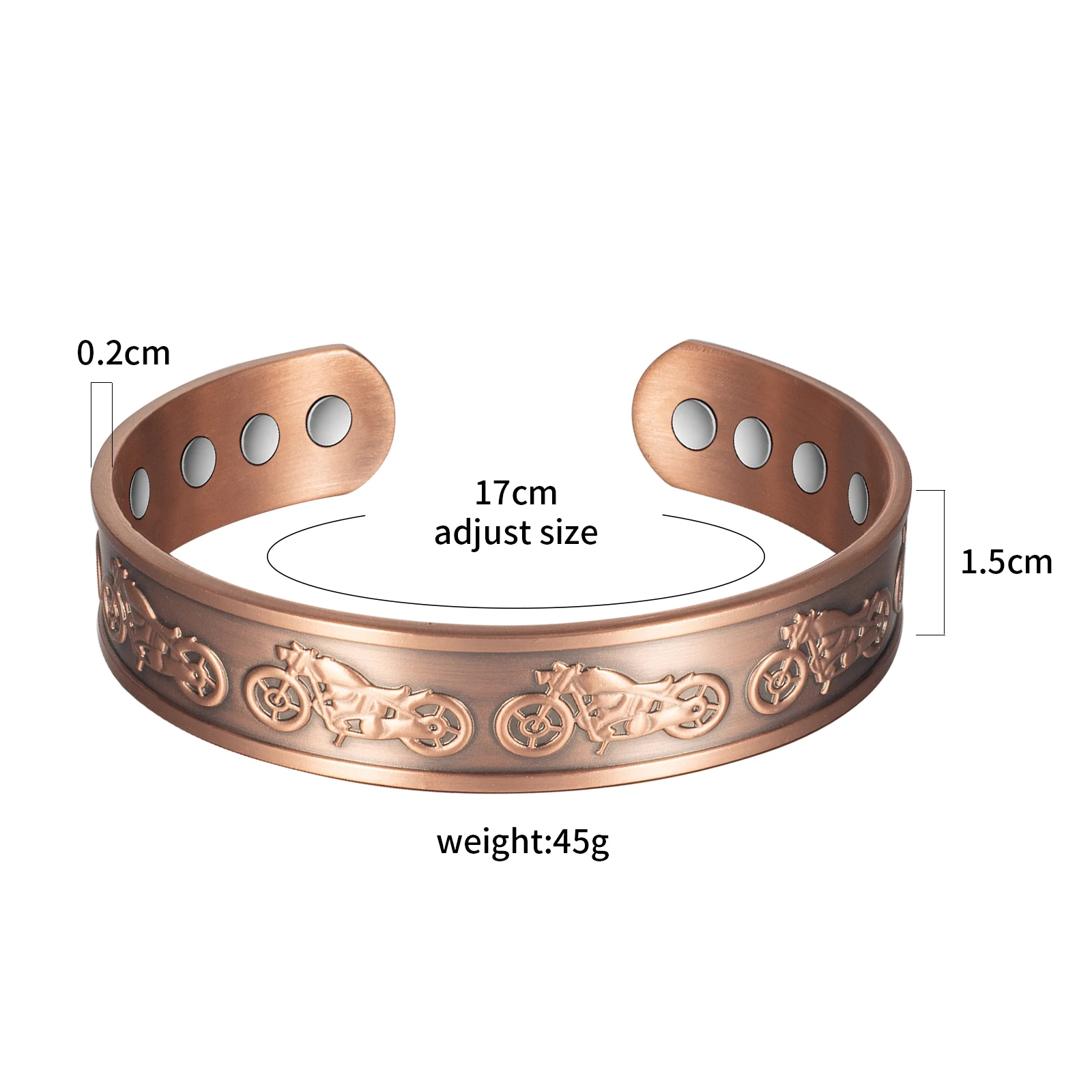 Wollet Pure Copper Magnetic Bracelet for Women Men Pattern Copper Bracelet with with 8 Magnets, Adjustable 6.5 Inches Bracelet