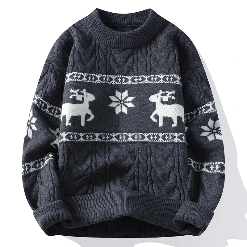 2024 New Fall Winter High End Luxury Cashmere Sweater Men Thick Warm Mens Sweaters With Deer Korean Harajuku Christmas Jumper