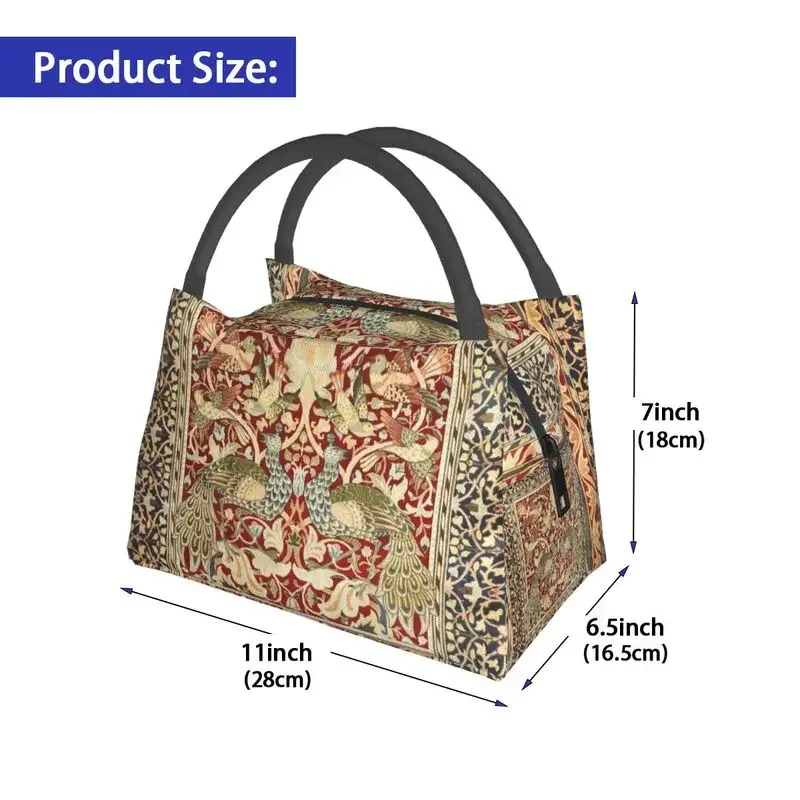 William Morris Vintage Insulated Lunch Bags for Women Floral Textile Pattern Portable Thermal Cooler Bento Box Shoulder Bag