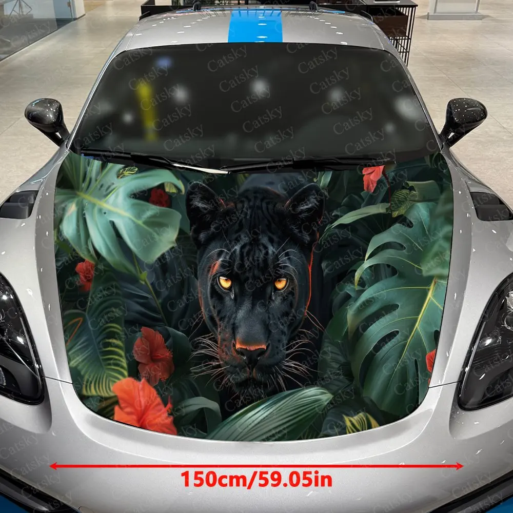 Panther in Tropical Floral Jungle Car Hood Stickers - Self-Adhesive, Waterproof and Durable Vinyl Wrap, Decorate And Protect You