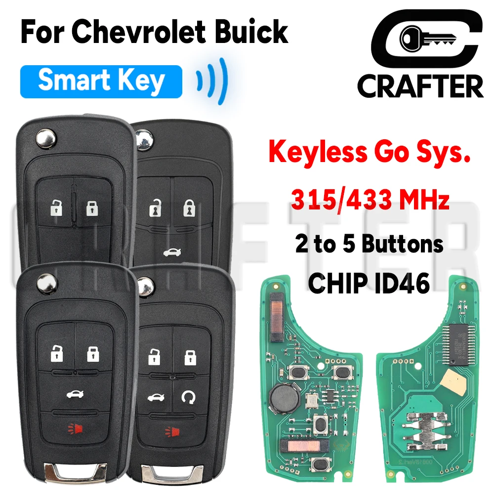

Key Crafters Smart Car Key 315/433MHz CHIP ID46 PCF7952E For Chevrolet Cruze Malibu Impala Orlando Regal Opel Buick Keyless Go