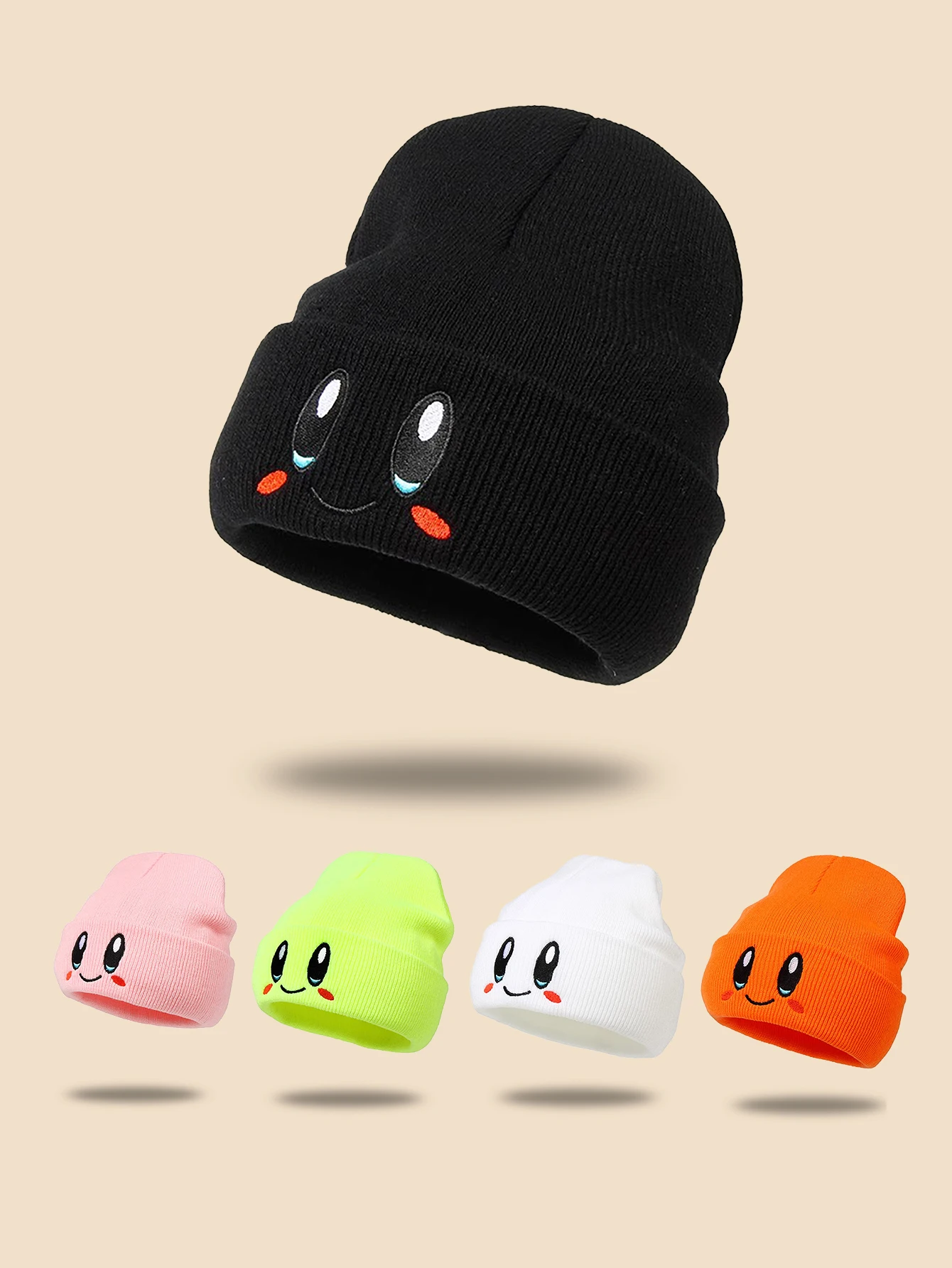 1PC Cute Cartoon Smile Knitted Hat for Women, Warm Knitted Hat for Students, Couple, Fashion, Cold proof Ear Protection