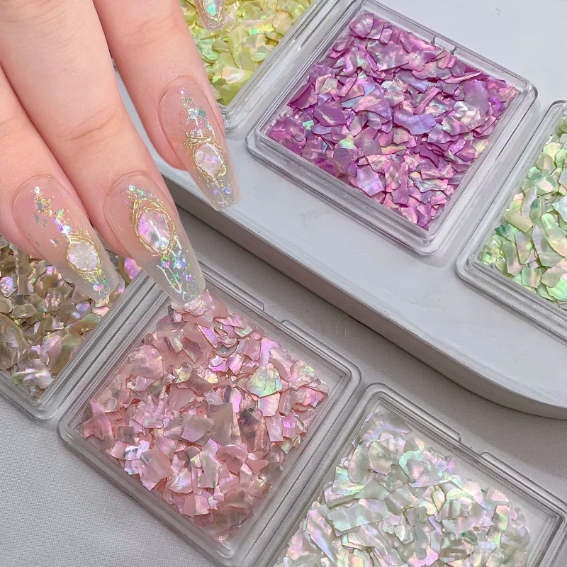 1Box Irregular Iridescent Nail Sequins Shell Pieces，DIY Colorful Nail Art Accessories for Beginners Enthusiasts Nail Salon