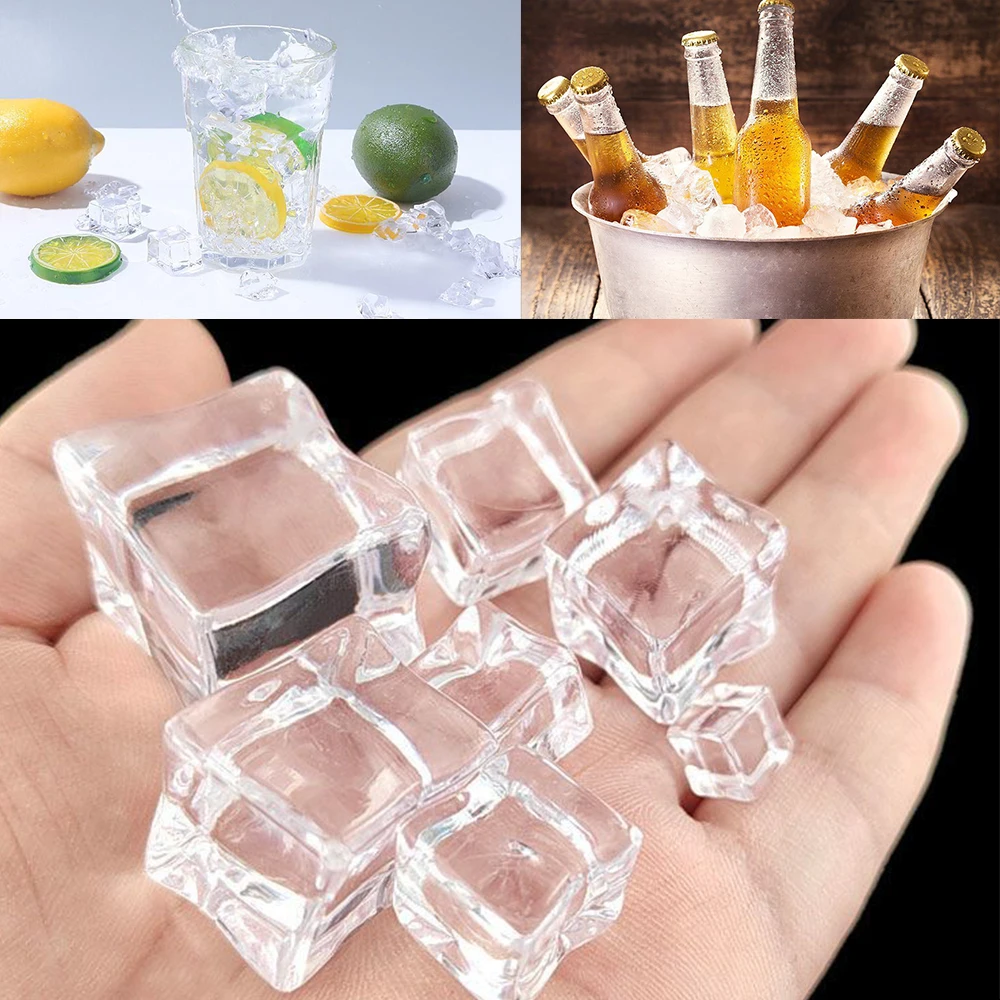 10Pcs Acrylic Simulation Ice Cubes Artificial Square Shape Clear Crystal Ice Cubes Bar Party Wedding Decoration Photography Prop