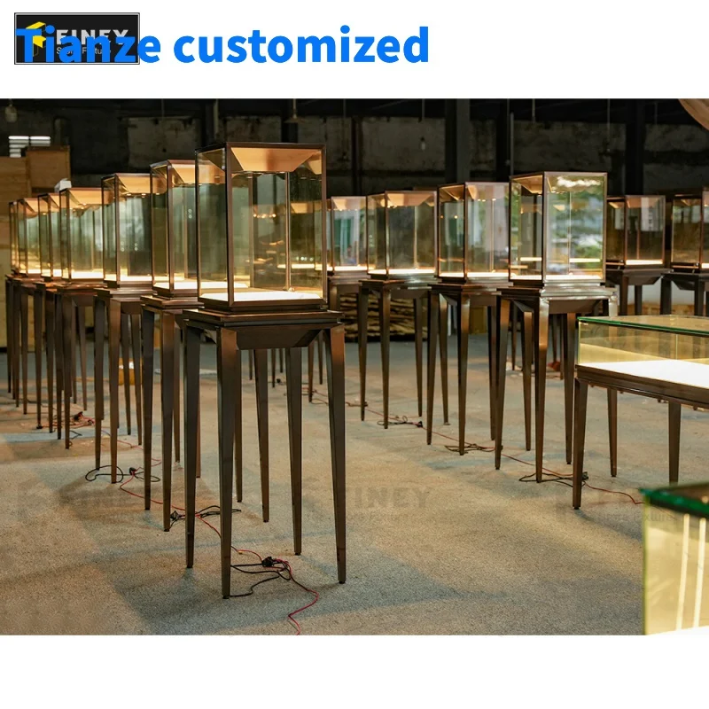 (Customized) custom retail store glass display interior kiosk tempered glass vitrine metal jewelry display showcase sho