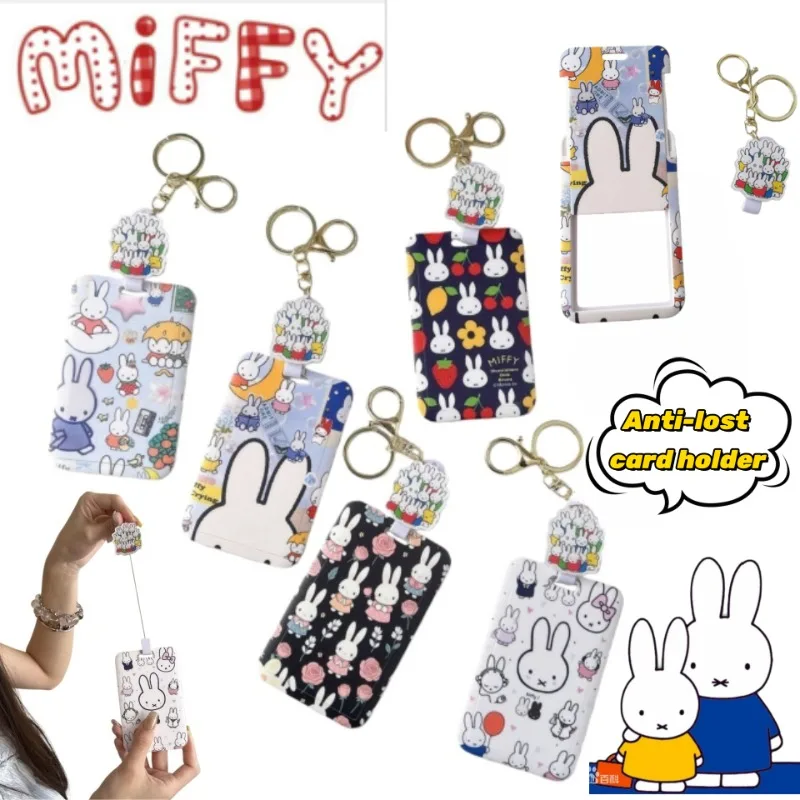 

Милый мультяшный держатель для карт Miffy Rabbit: выдвижной защитный чехол с карабином для студенческих, ID и кампусных карт, предотвращающий потерю