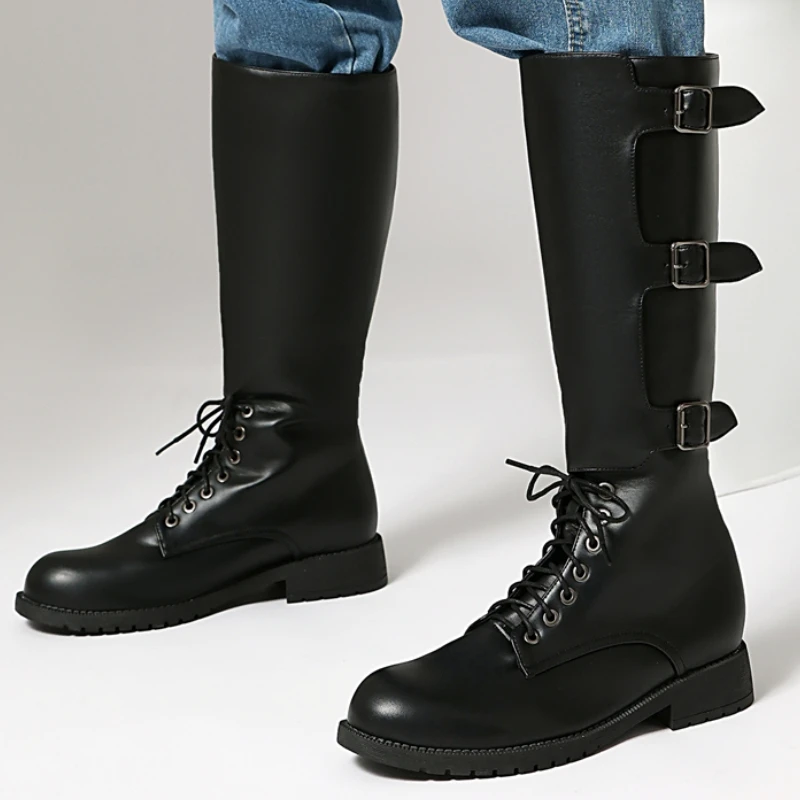 

Black Women's Knee High Boots 2025 New Block Low Heels Brown Long Riding Boot Autumn Winter Footwear Shoes Unisex Large Size 49