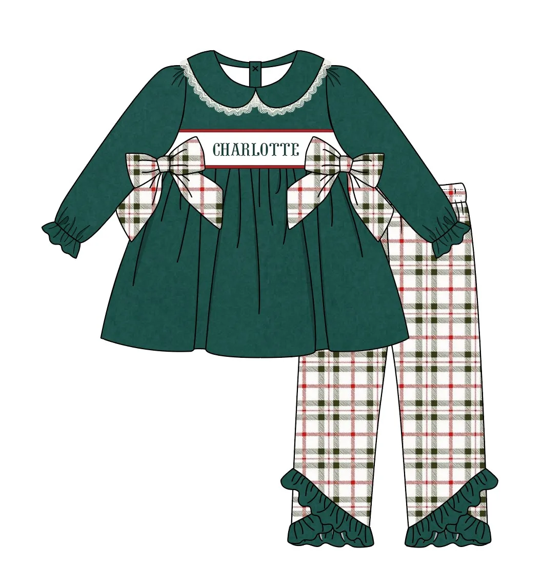 Ropa Girl And Baby Boy New Cotton Customizable Name Styles Presale Models Christmas Green Romper Sets Lattice Flannel Clothes