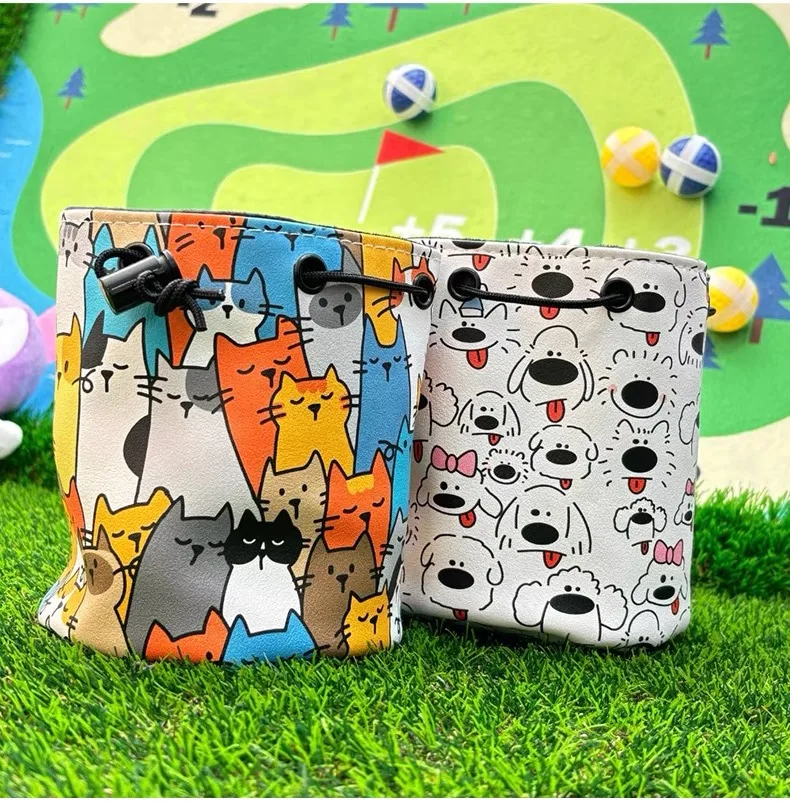 Outdoor Golf Utility Pouch, Cartoon Print & Water-Resistant Design, Tear-Proof Drawstring Carryall