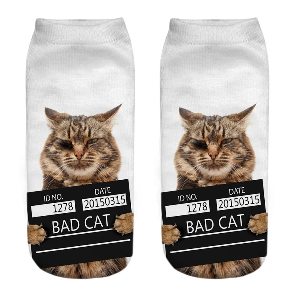 New 3D Print Cartoon Women\'s  Socks Funny Cute Cat Lovely Animal Pattern Girls Happy Low Ankle Sokken
