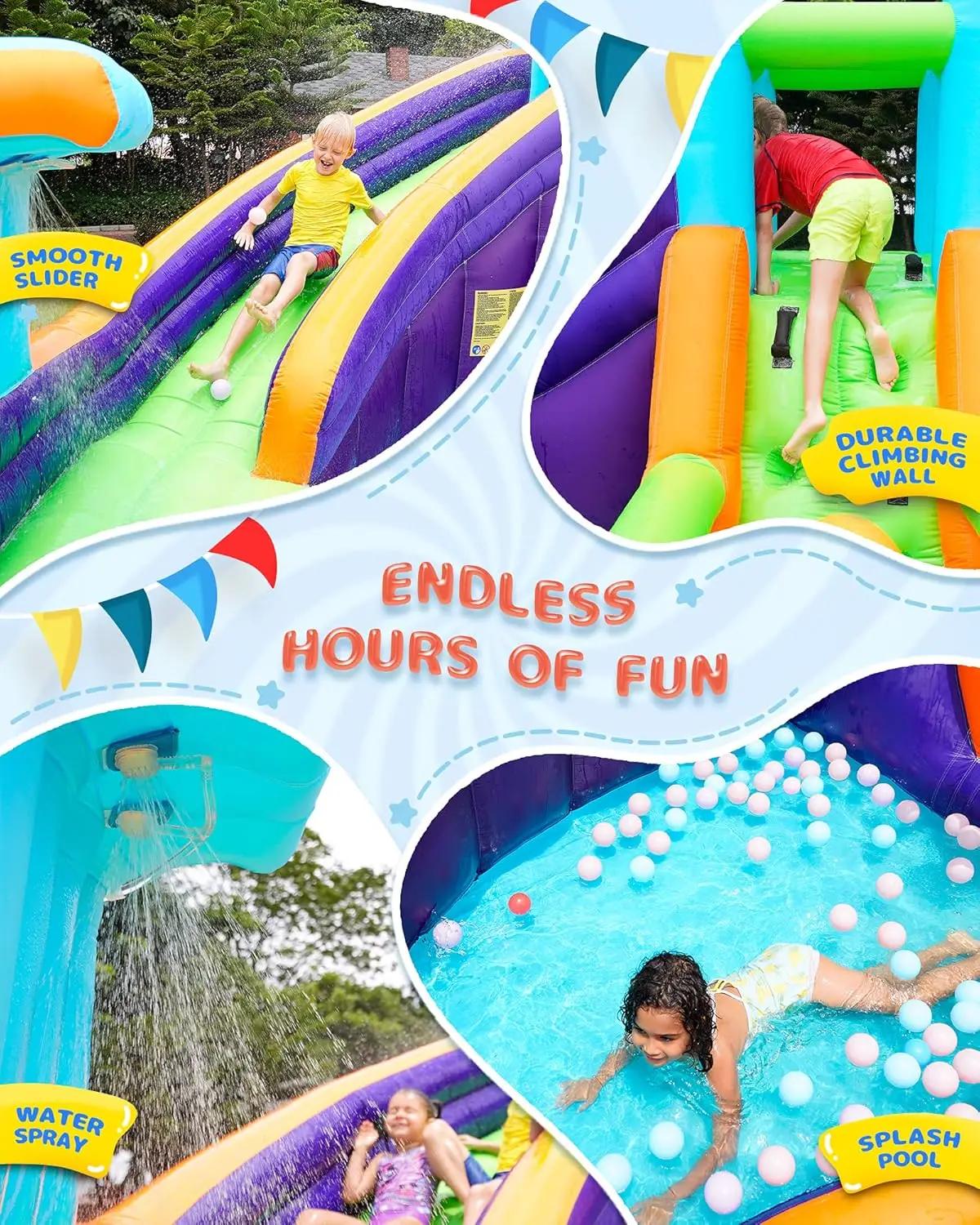 Water Bounce House for Wet and Dry, Kids Bouncy House Water Park with Air Blower, Water Spray, Splash Poo