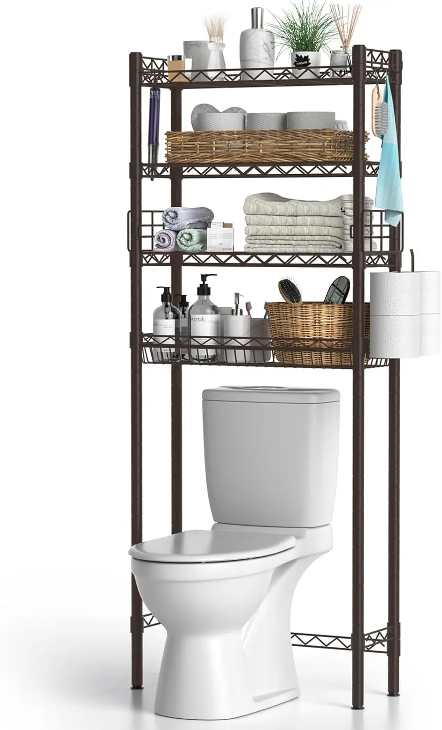 

4-Tier Over Toilet Storage Shelf, Bathroom Organizer With Adjustable Freestanding Shelves, Space Saver Rack Above Toile