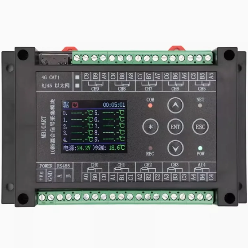 PT100 PT1000 10-Kanal-Platin-Widerstand, hochpräzises Temperaturerfassungsmodul, Ethernet MODBUS RS485