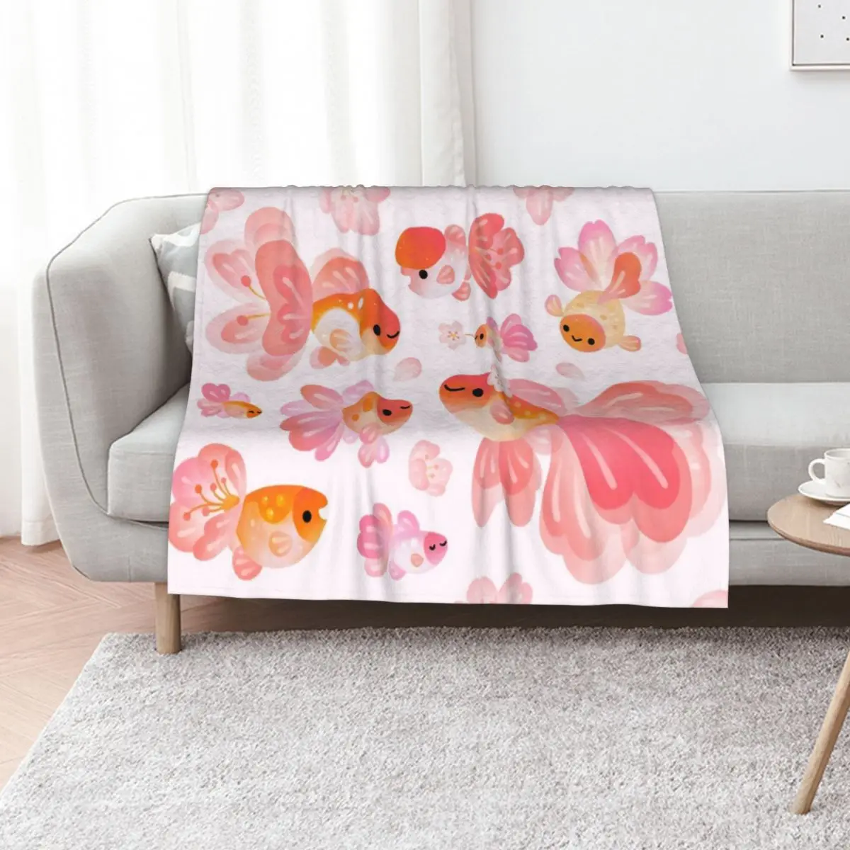 Cherry Blossom Goldfish 2 Throw Blanket Summer halloween Plaid on the sofa Luxury Decoratives Summer Beddings Blankets