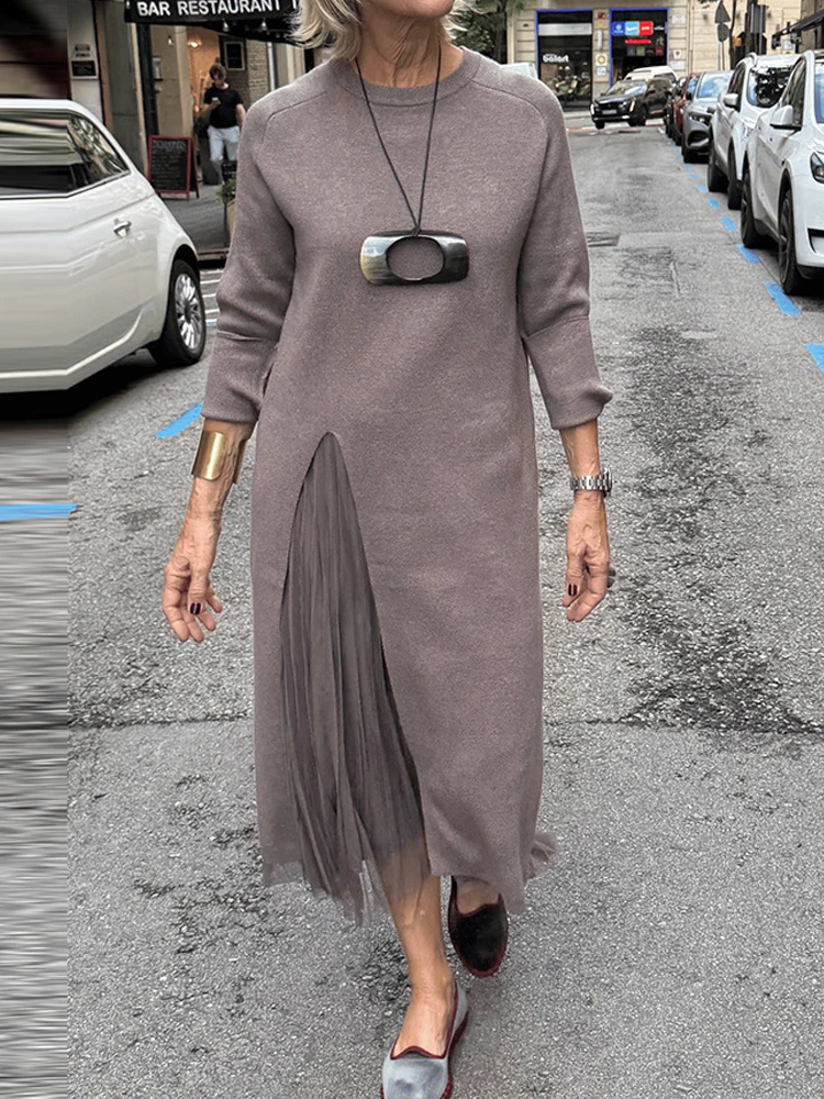 

Модный сетчатый комплект для вечеринок: женский топ с длинным рукавом и асимметричным подолом, однотонный, простой, для уличной носки