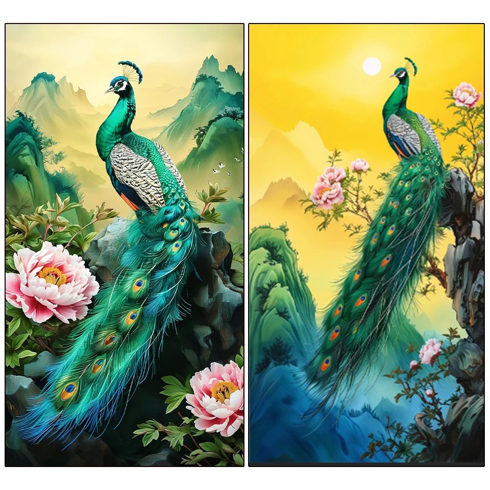 

New 5D Diamond Painting Art DIY Green Peacock Landscape Painting Full Diamond Mosaic Embroidery Diamond Home Decoration