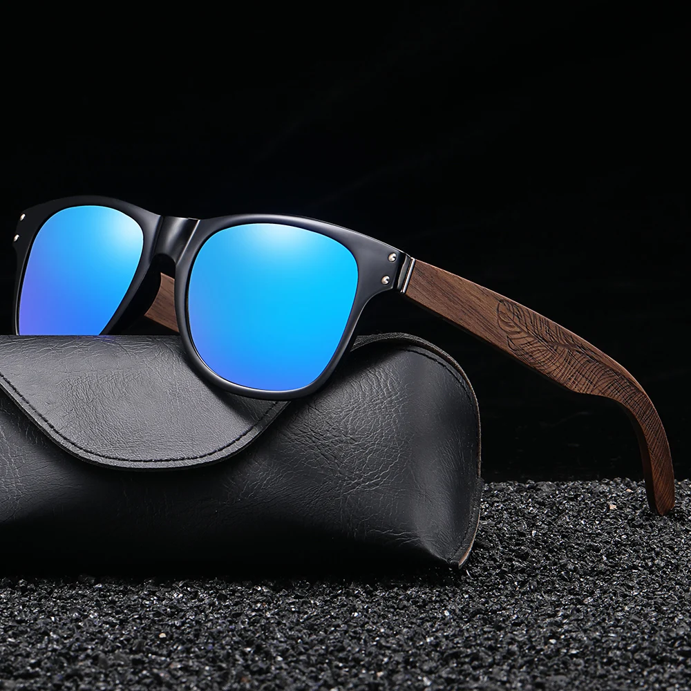 

EZREAL Wooden Sunglasses Men's polarized fashion Black Walnut Sunglasses Log Black Eco-friendly Degradable Blue 8001LH