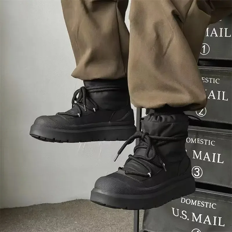 جديد الشتاء نمط العمل أحذية الثلوج الصوف أحذية الشتاء الدافئة عالية أعلى سميكة سوليد الأسود أفخم زوجين الأحذية القطنية