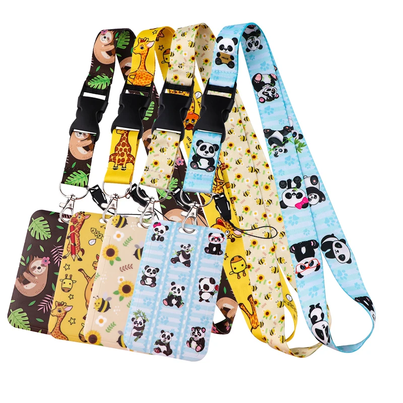 B1810 Cartoon Animals Sloth Lanyard For Keys ID Credit Bank Card Cover Badge Holder Phone Charm Keyring Keychain Accessories