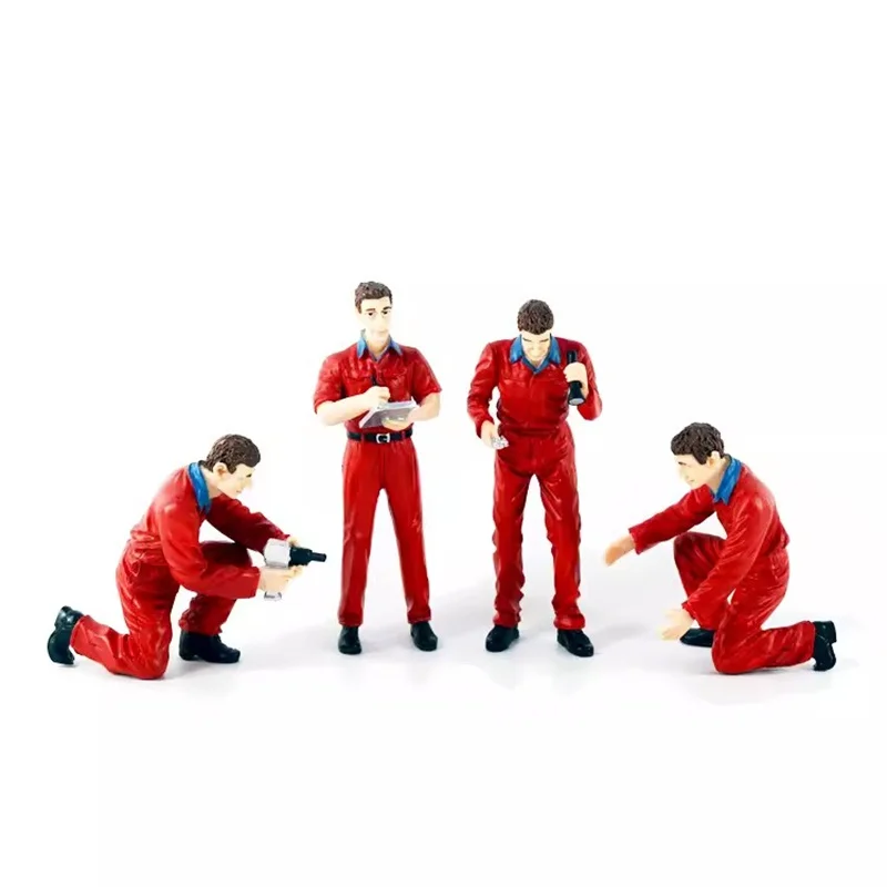 1/18 Schaal 4 Stuks Hars Reparateur Model Voertuig Reparatie Fabriek Reparatie Werknemer Scène Accessoires Action Figure Speelgoed Gift Collectie