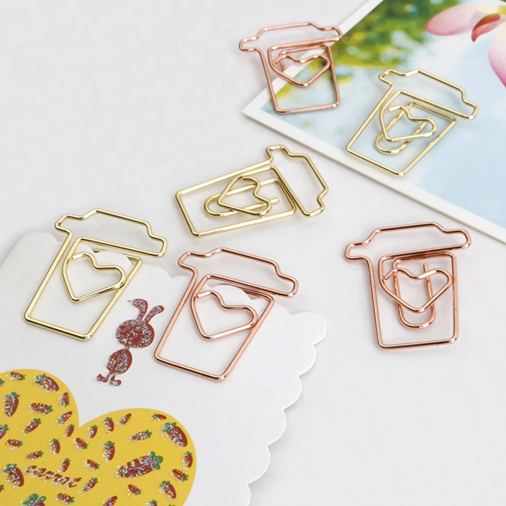 24pcs Coffee Cup Paper Clips Alloy Material Creative Note Clip For Office School Supplies Bookmark Metal Paper Clips