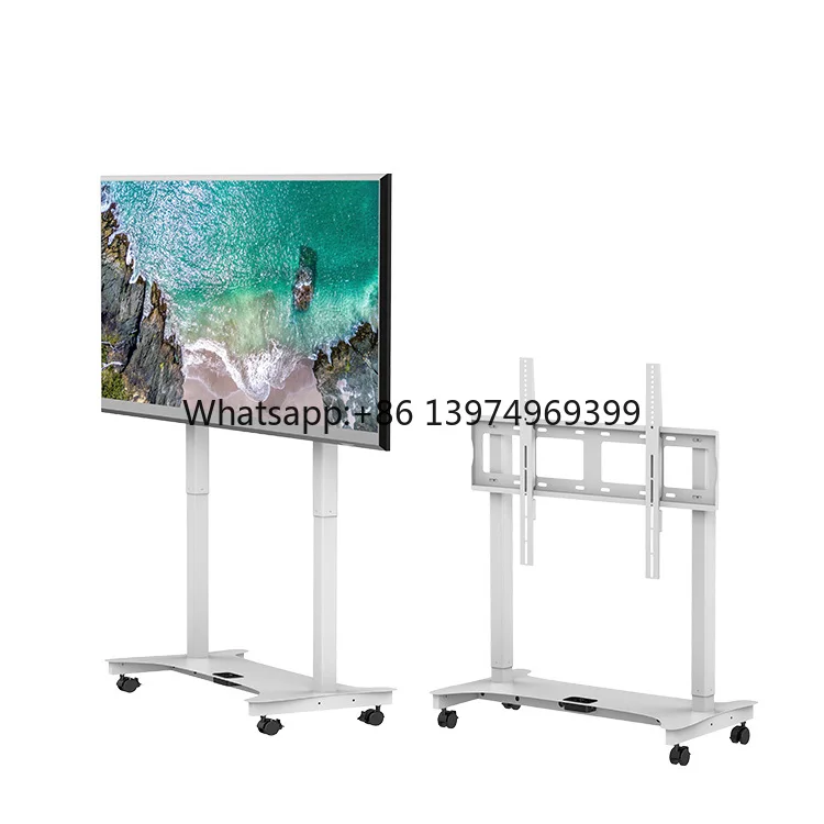 2025 New Design White 65''-100'' Inch LED LCD Screen Mobile TV Bracket Cart Stand Trolley Height Adjustable TV Mounts & Carts