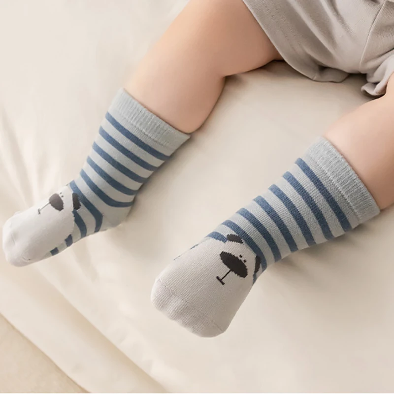 New Spring Non-slip Baby Socks Cute Striped Cartoon Newborn Toddler Kid Soft Mid Sock Cotton Girl Infant Boy Boneless Socks 0-5Y