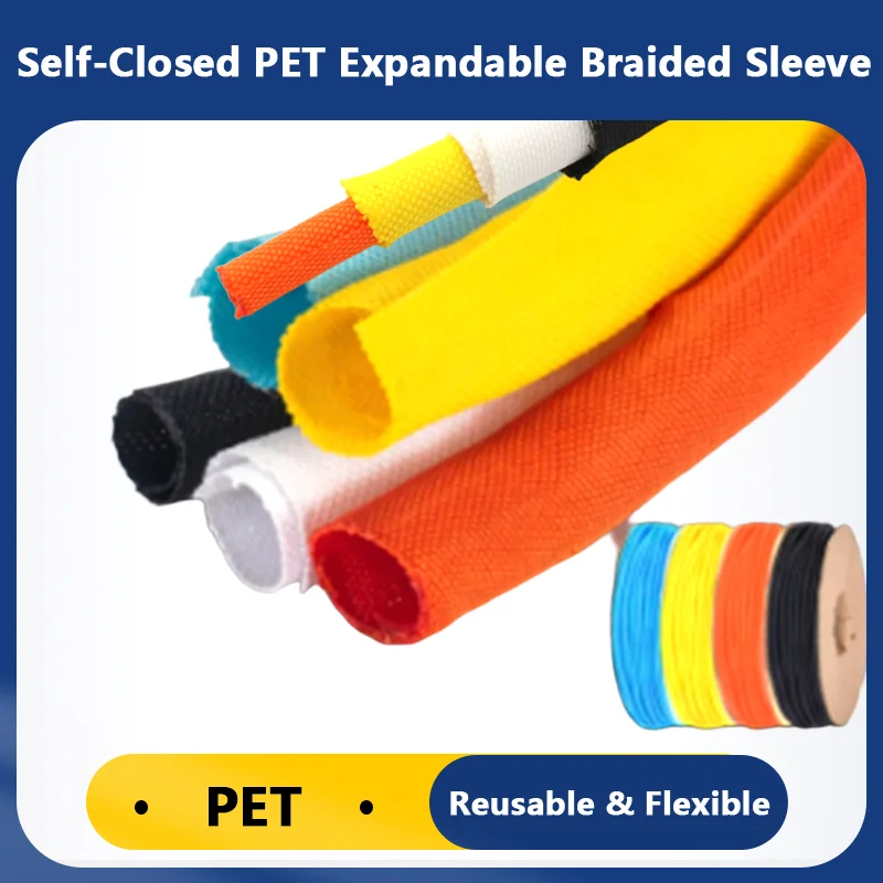 Self Closing PET Expandable Braided Sleeve Insulated Wrap Self Close Sleeved Cable Protecter Self-Closed Cable Organiser 2/5/10m