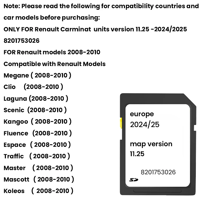 NEW2024 FOR RENAULT CARMINAT NAVIGATION SD CARD 8201753026 UK + EUROPE SAT NAV MAP SD CARD Ver. 11.25 GPS SD CARD