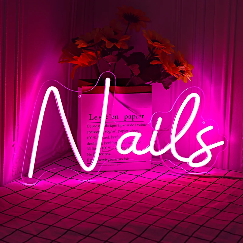 Pink Nails Neon Lamps Beauty Salon LED Light Home Art Wall Decor Sign Bar Bedroom Kidroom Shop Wedding Birthday Party Gift