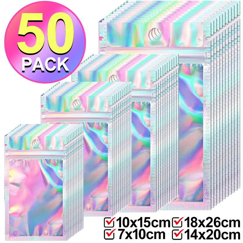 

Laser Holographic Resealable Bags Clear Bag Zipper Sealing Pouch Packaging Storage Bag for Food Storage Candy Favor Supplies