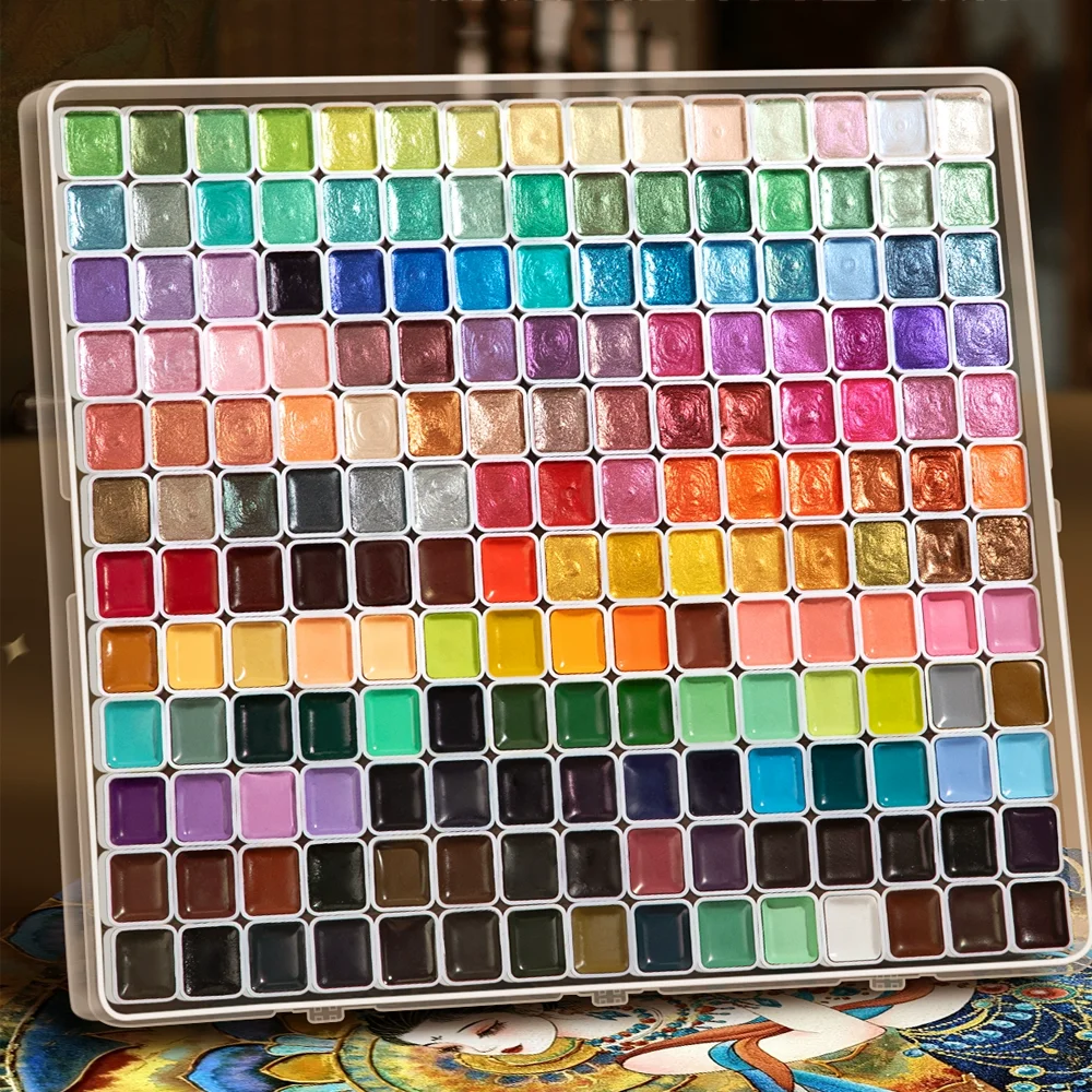 

180-цветный набор акварельных красок металлик, портативный и легкий, высокий твердый пигмент, звездные оттенки, для художников и профессионалов