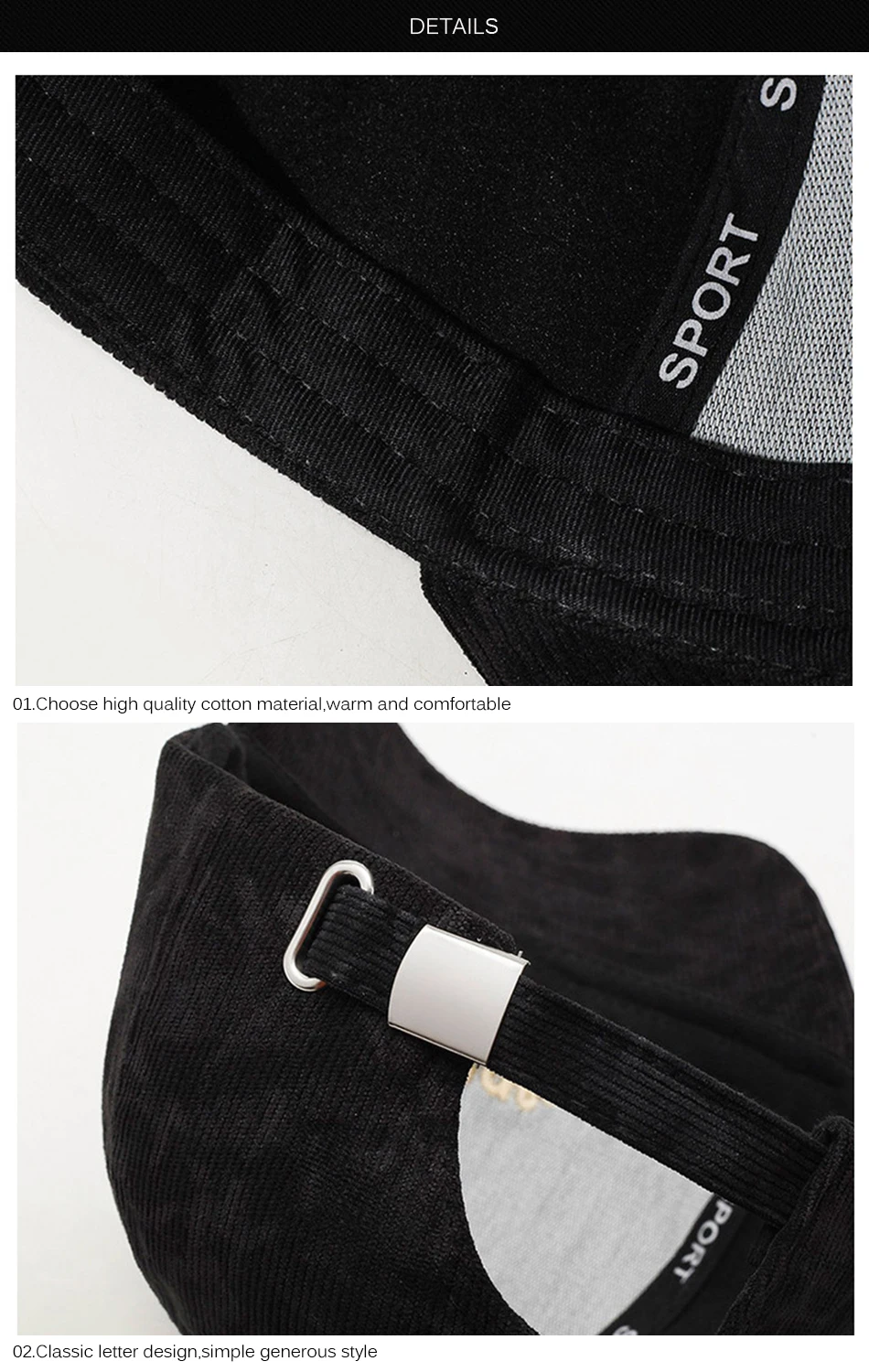 FS Marke Braune Cord-Baseballkappe für Männer, Koreanische 3D-Buchstaben-Stickerei, Damen-Kappen, Winter-Street-Hip-Hop-Trucker-Hut, Caquettes – Detail 6