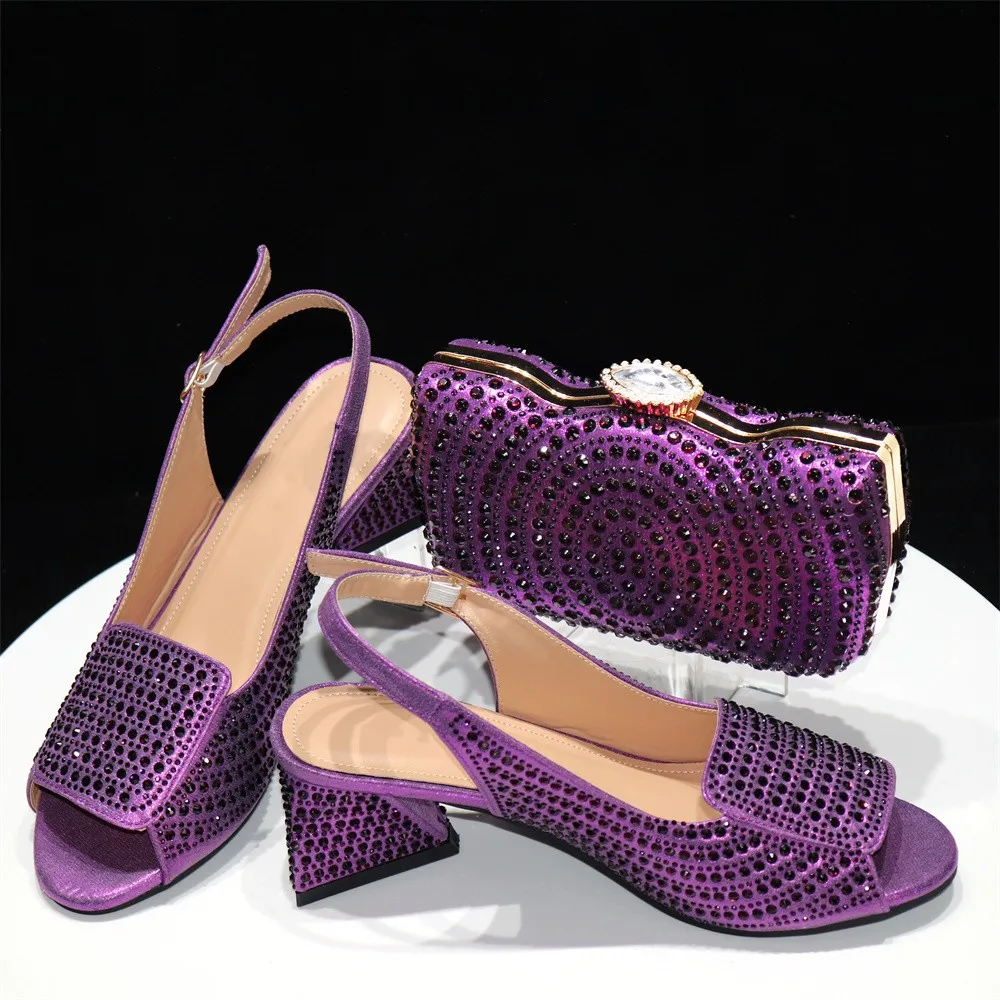 

Latest Fashion PU With Crysttal Woman Shoes And Bag Sets For Party Nigerian Desgin Pumps Sandals Shoes And Bag Set For Party