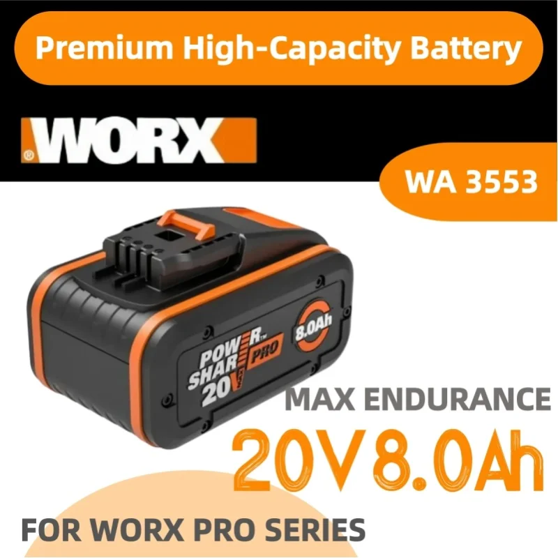 8000mAh 20V Lithium-Ersatzakku für Worx Elektrowerkzeuge, Kompatibel mit WA3553 WA3551 WA3572, Passend für WX390 WX176 WX178 WU268 Kabellose Werkzeuge Ersatzakku