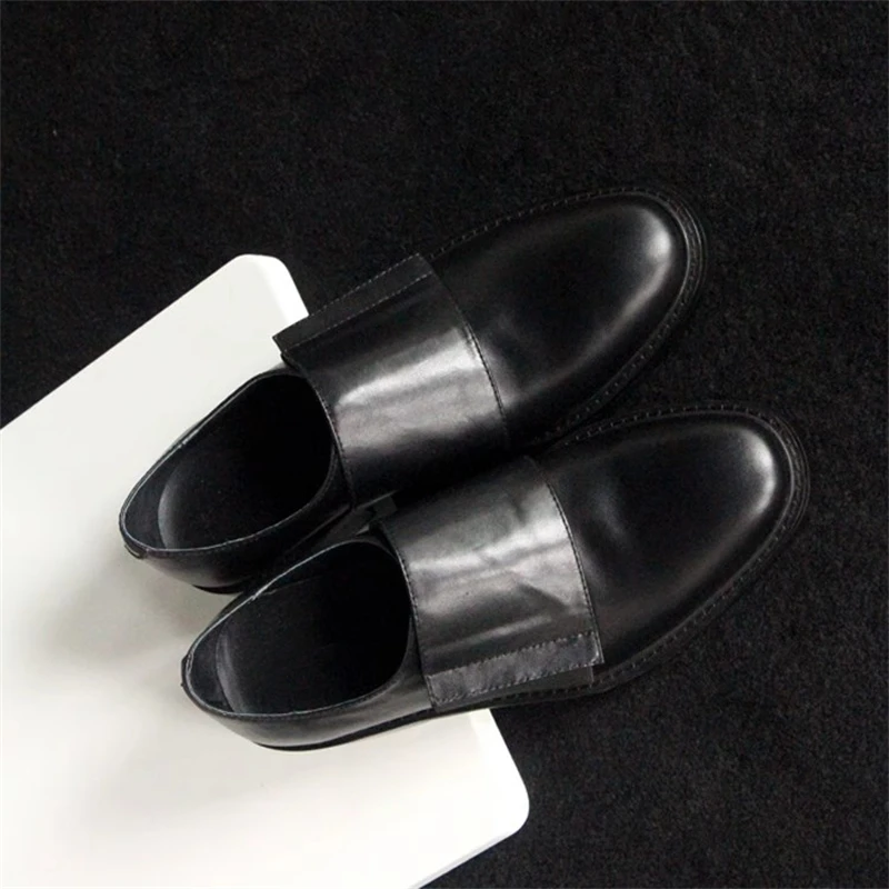 

New Concise Fashion Casual Leather Shoes Men Handmade Genuine Leather Slip on Loafers Youth Business Dress Shoes Black